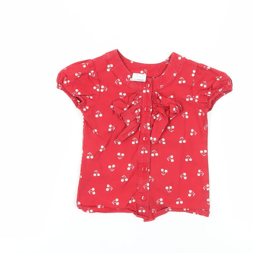 Next Girls Red Floral Button-Up Blouse, 5 Years, Ruffled Bow