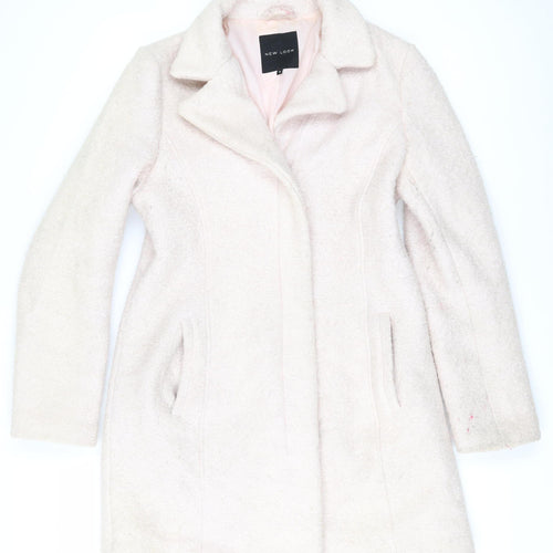 New Look Women's Ivory Wool Blend Overcoat Size 12