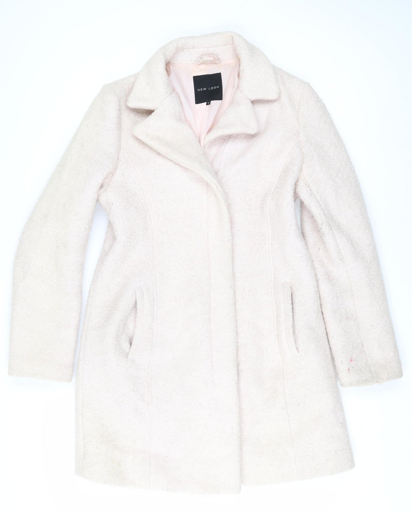 New Look Women's Ivory Wool Blend Overcoat Size 12