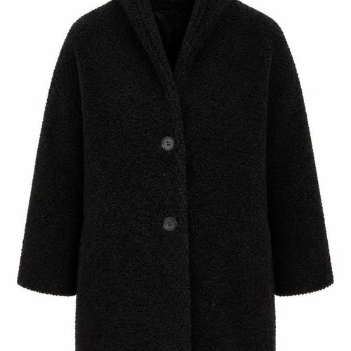 Zara Women Black Mid-Length Fleece Overcoat Size 8