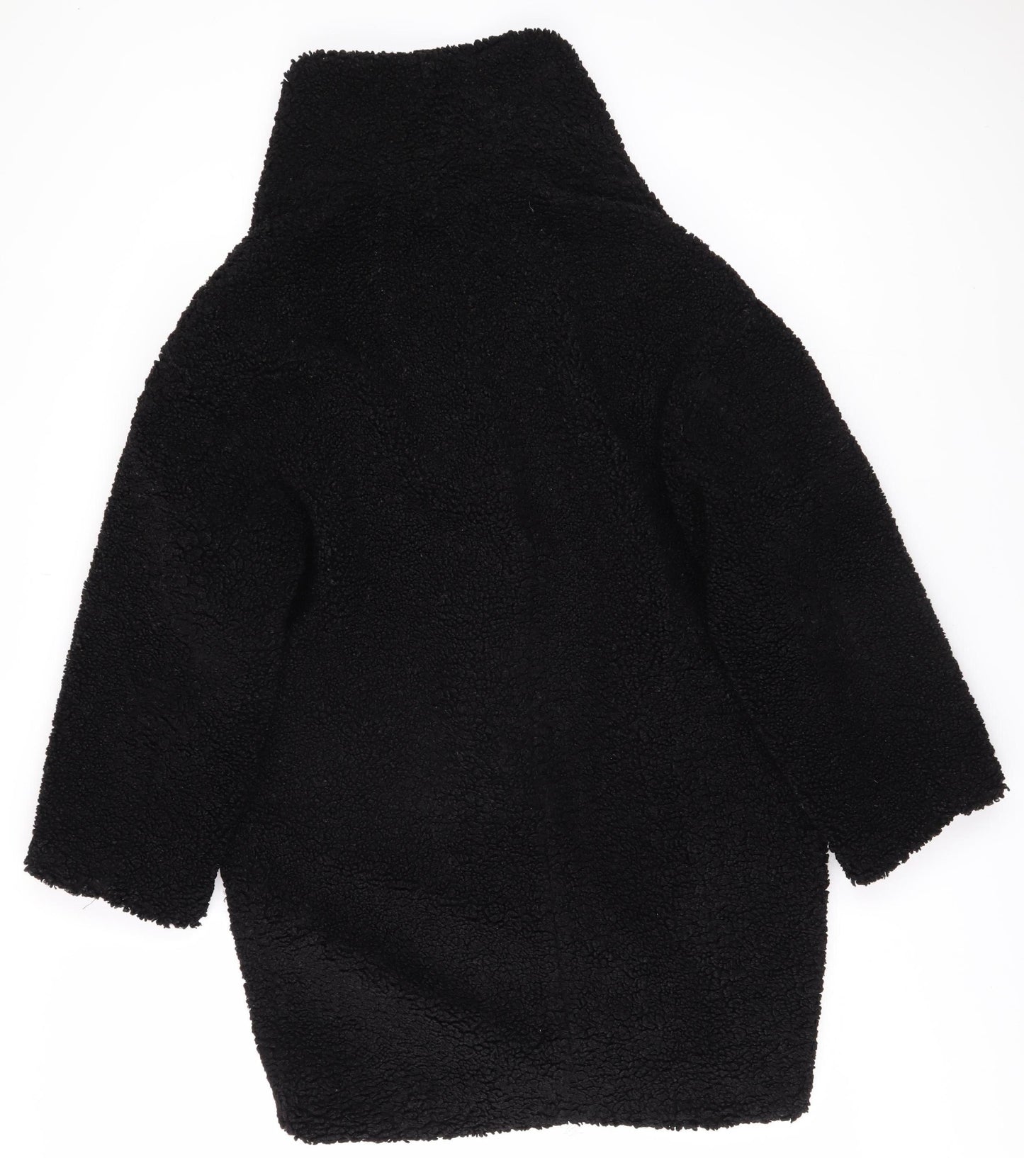 Zara Women Black Mid-Length Fleece Overcoat Size 8