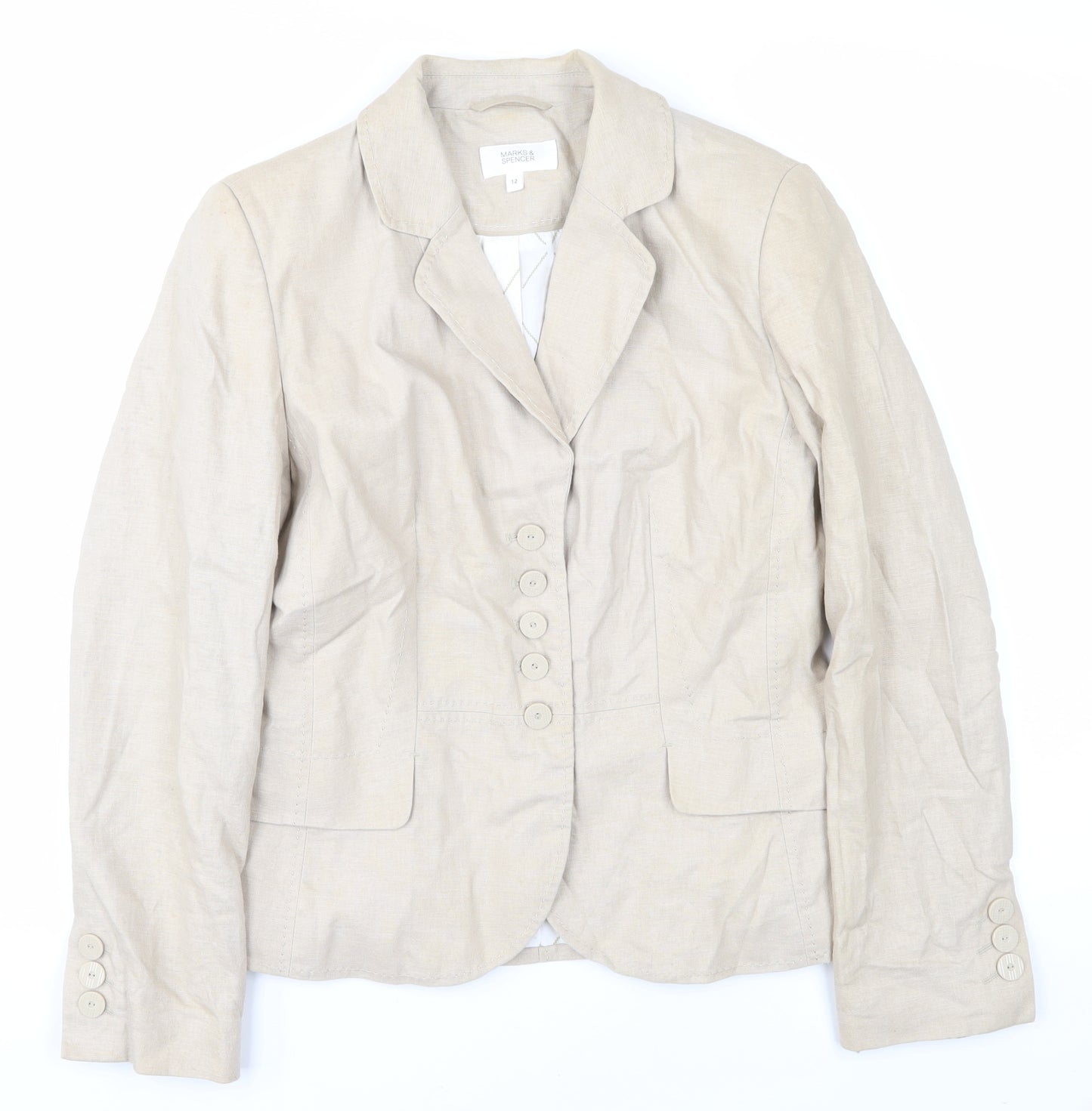 Marks and Spencer Women's Beige Linen Blazer Size 12
