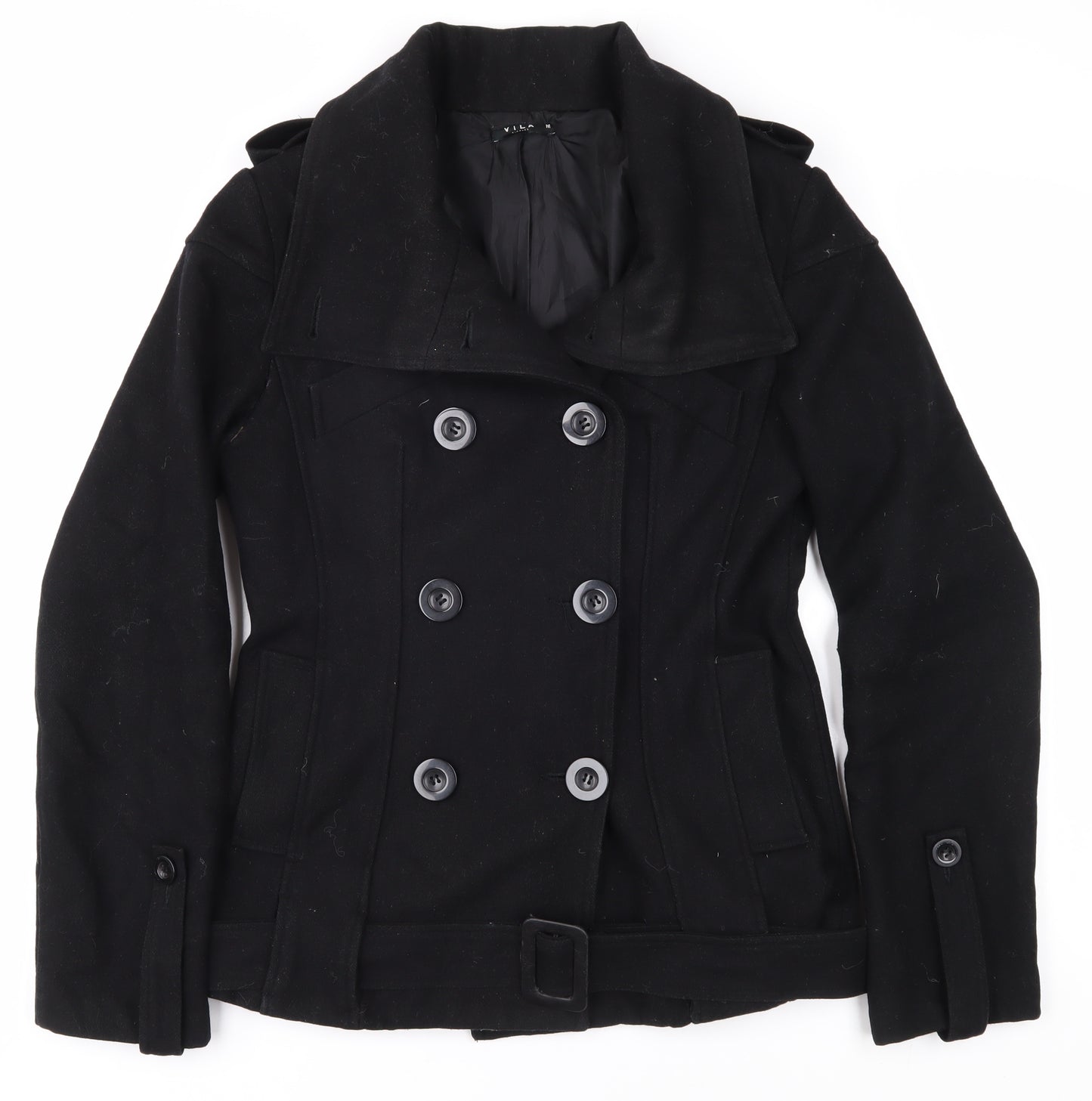 VILA Women's Black Pea Coat - M - Classic Autumn Style