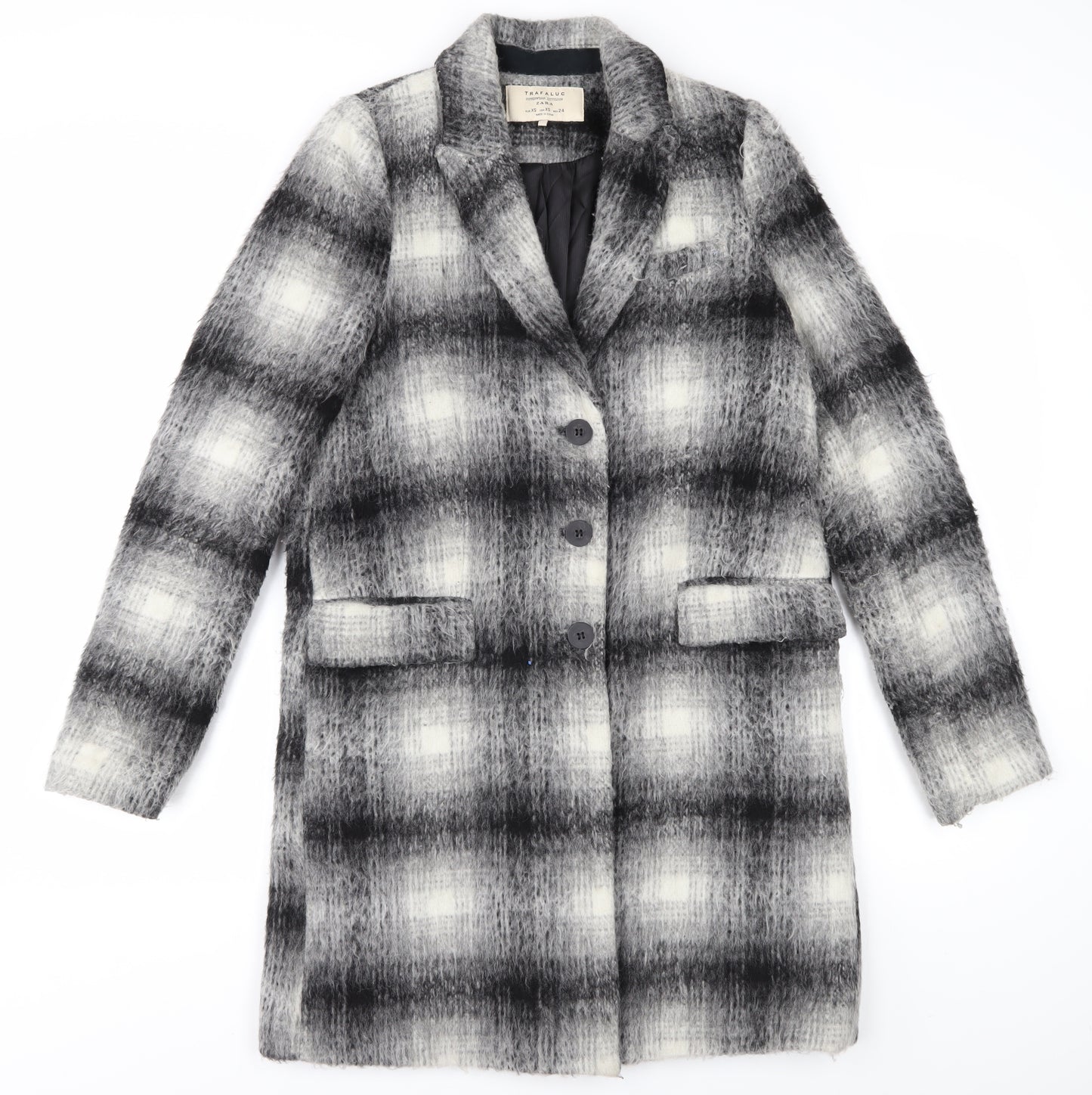 Zara Women's Grey Check Mid-Length Coat XS