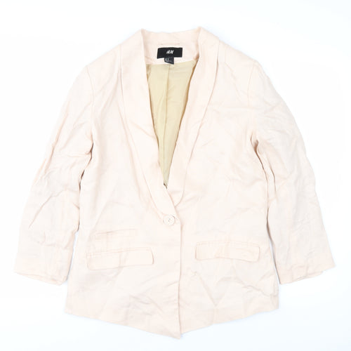 H&M Women's Beige Linen Blazer 3/4 Sleeve