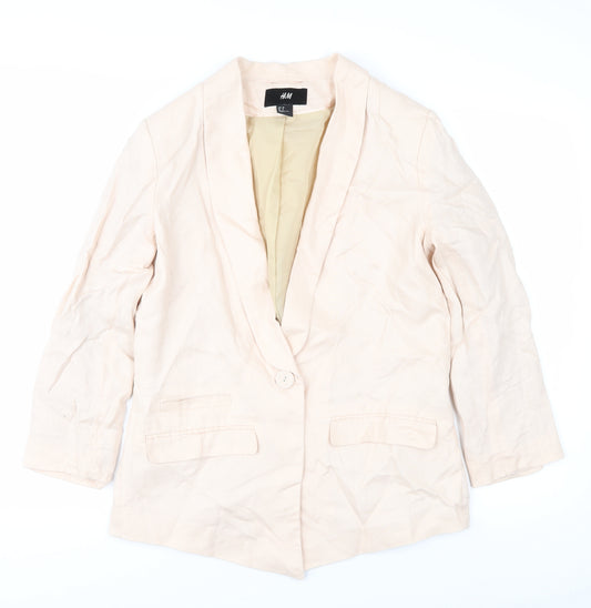 H&M Women's Beige Linen Blazer 3/4 Sleeve