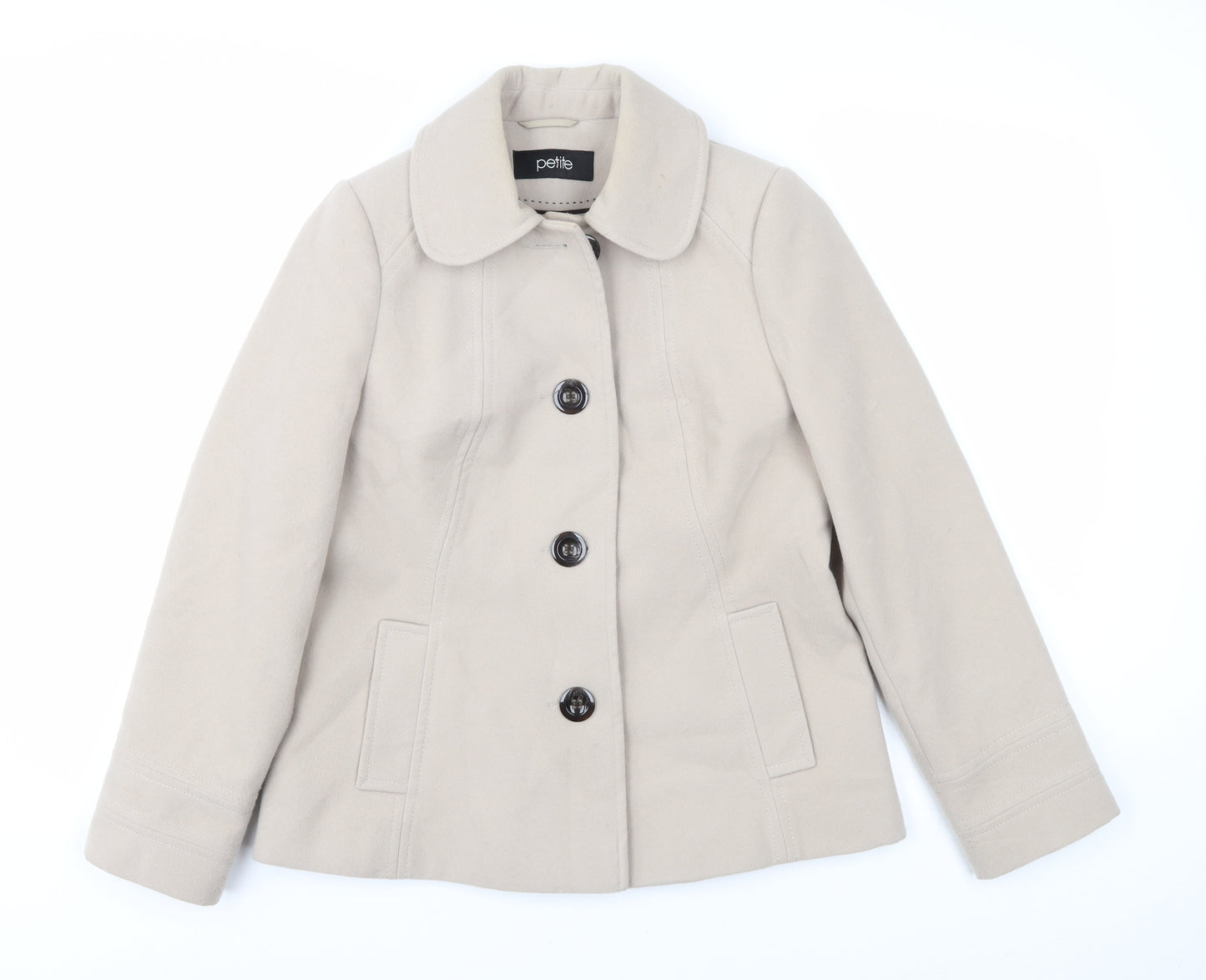 Petite Women's Beige Pea Coat - Size 10, Classic Style