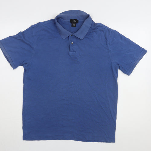 Calvin Klein Men's Blue Polo Shirt - L, Casual Cotton