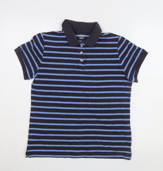 Lands' End Men's Blue Striped Polo Shirt Size S