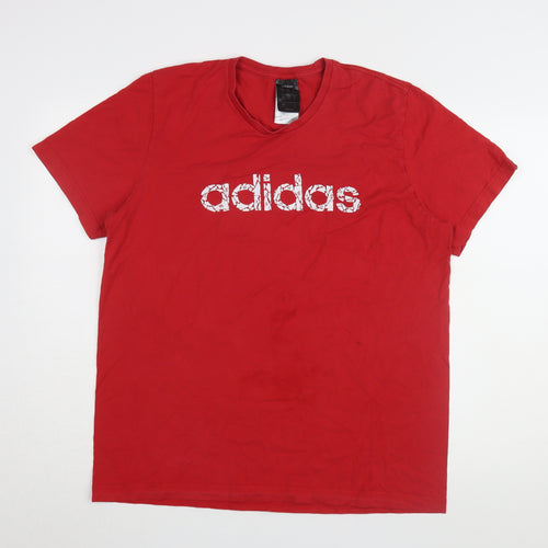 Adidas Men's Red Crew Neck Logo T-Shirt Size L