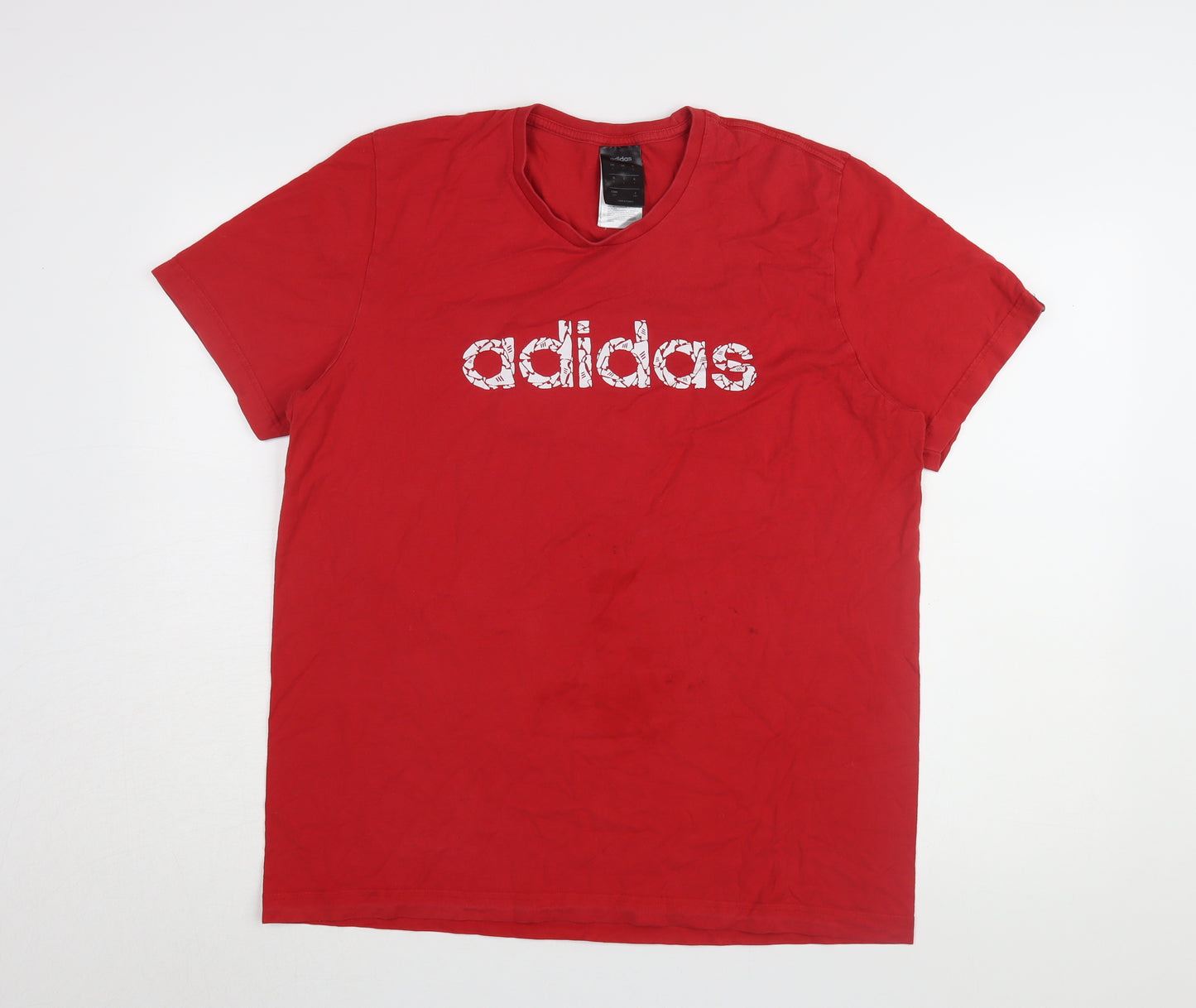 Adidas Men's Red Crew Neck Logo T-Shirt Size L