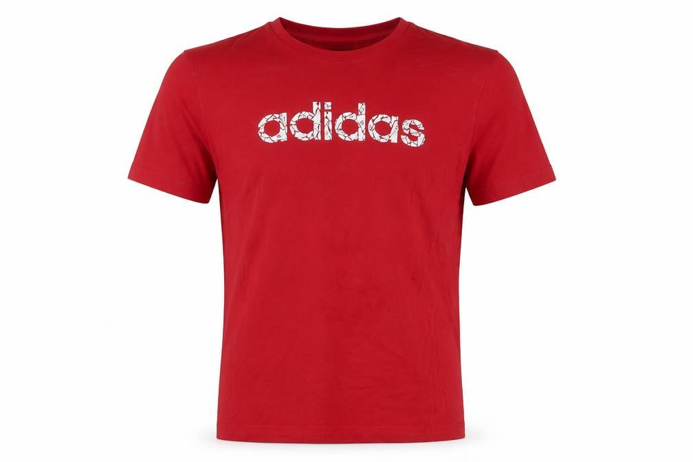 Front view of Adidas Men's Red Crew Neck Logo T-Shirt, size L