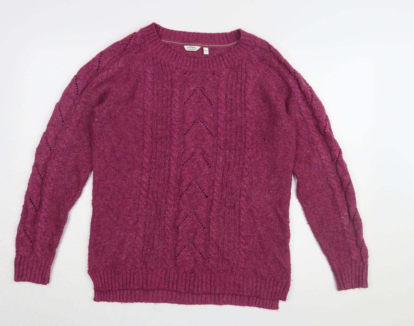 Fat Face Women's Pink Cable-Knit Jumper Size 14