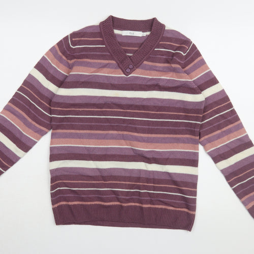 Isle Women's Purple Striped V-Neck Pullover Jumper S