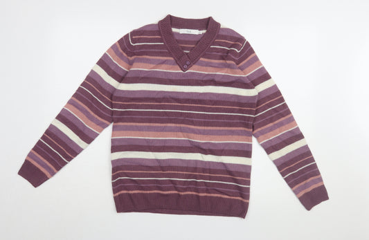 Isle Women's Purple Striped V-Neck Pullover Jumper S