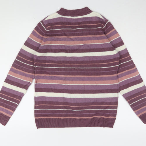 Isle Women's Purple Striped V-Neck Pullover Jumper S