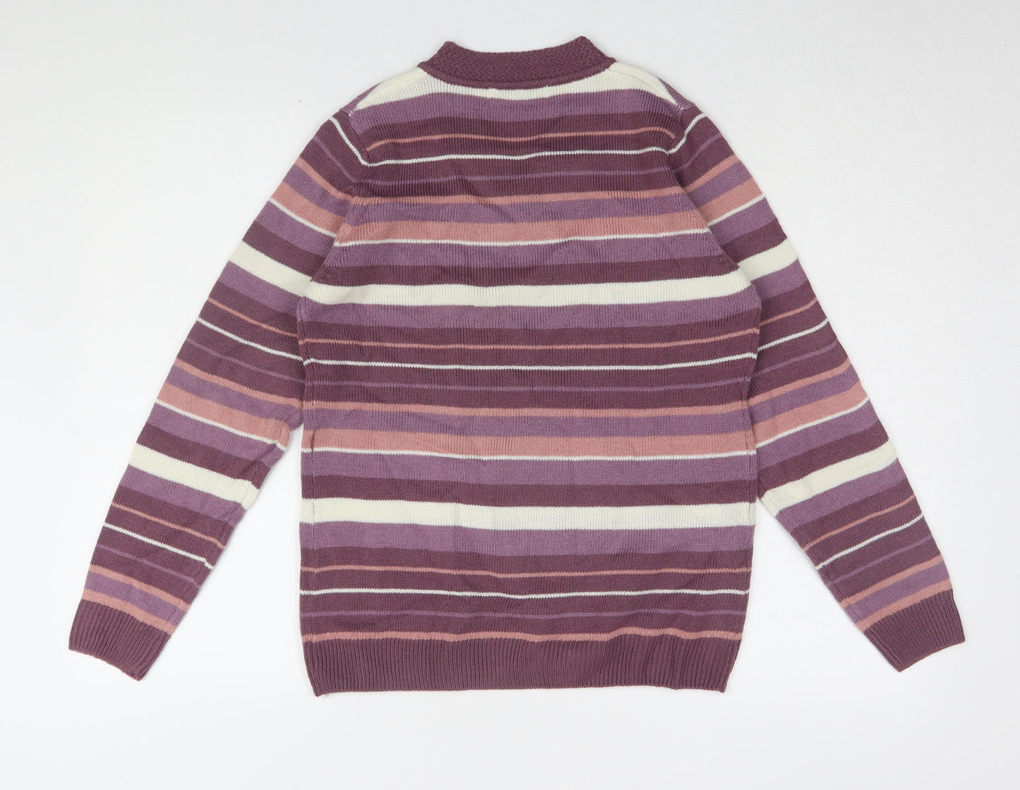 Isle Women's Purple Striped V-Neck Pullover Jumper S