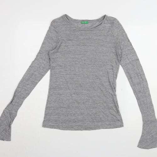 Benetton Women's Grey Long Sleeve T-Shirt, Size S