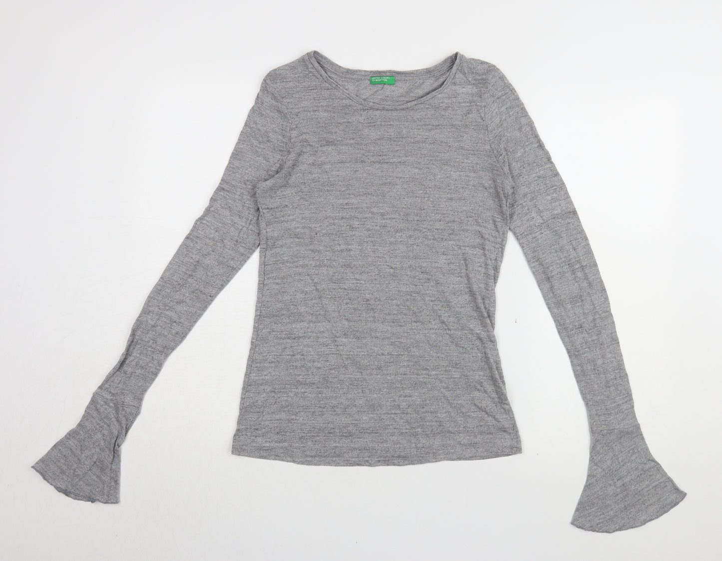 Benetton Women's Grey Long Sleeve T-Shirt, Size S