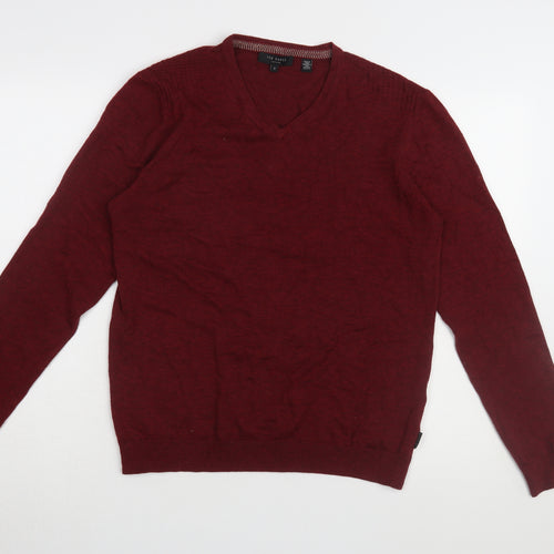 Ted Baker Men's Red V-Neck Pullover Wool Blend Jumper