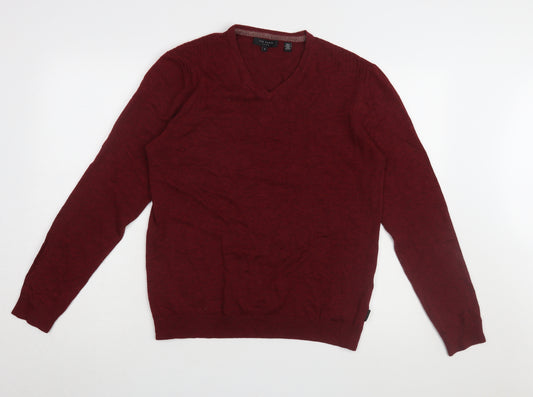 Ted Baker Men's Red V-Neck Pullover Wool Blend Jumper