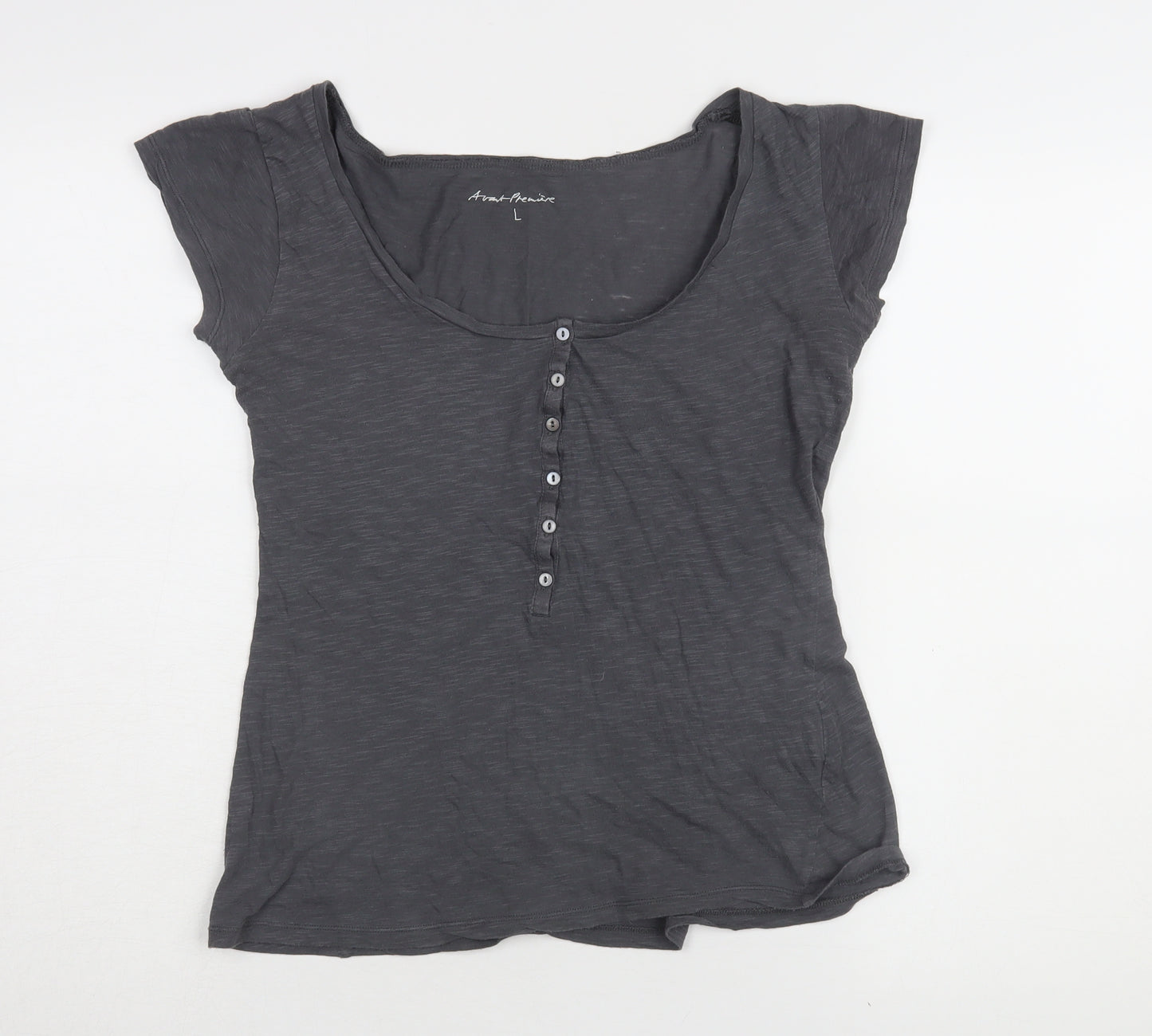 Avant Première Women's Grey Cotton T-Shirt, L, Scoop Neck