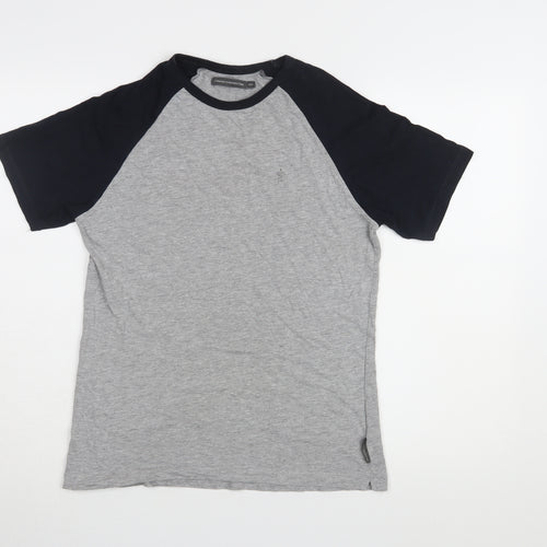 French Connection Men's Grey Colourblock T-Shirt, Size 13
