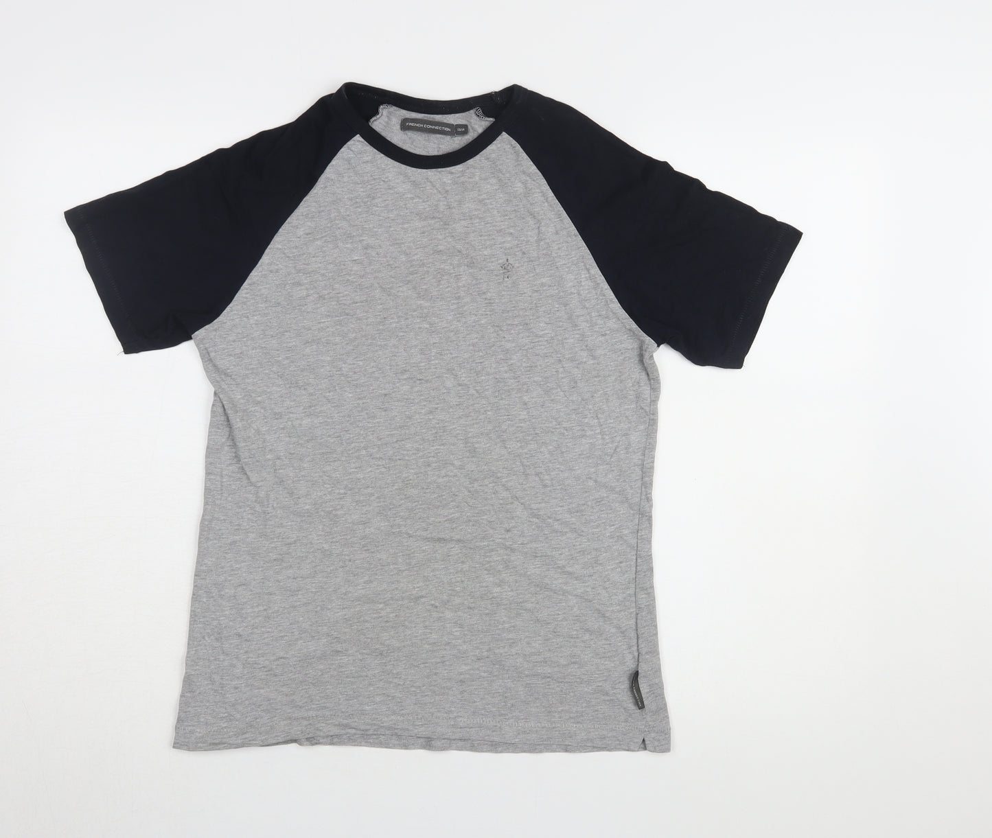 French Connection Men's Grey Colourblock T-Shirt, Size 13