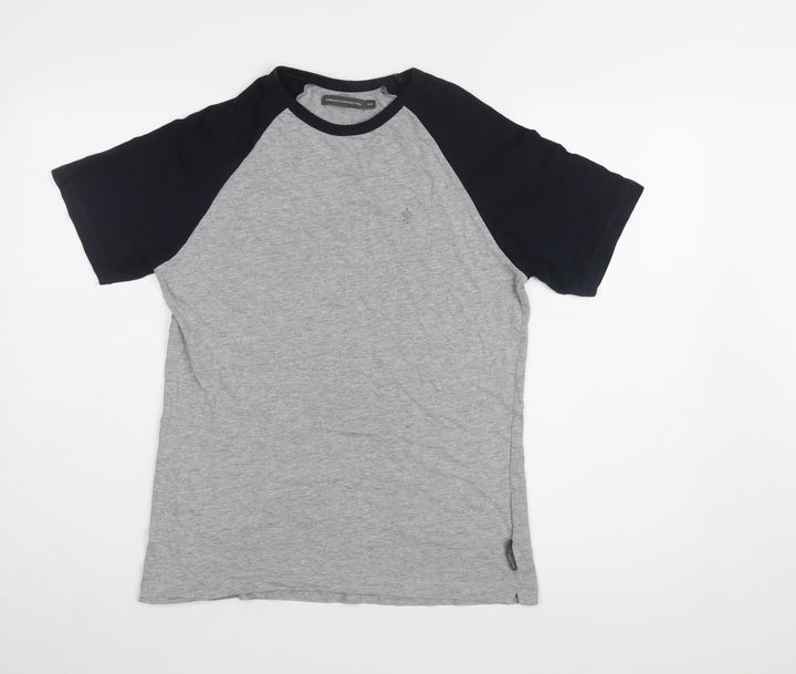 French Connection Men's Grey Colourblock T-Shirt, Size 13