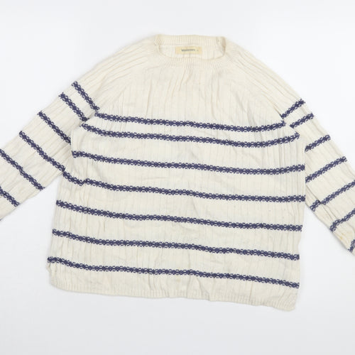 Woolovers Women's Ivory Blue Striped Jumper XS