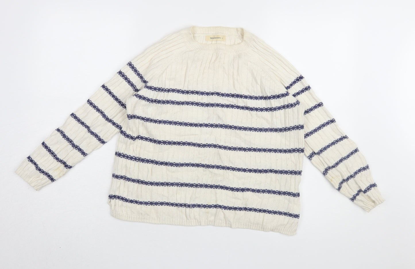 Woolovers Women's Ivory Blue Striped Jumper XS