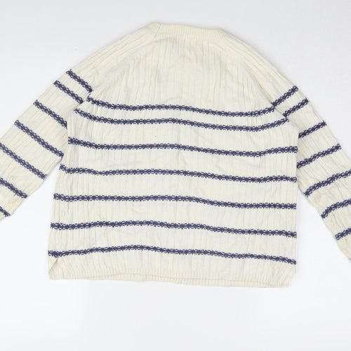 Woolovers Women's Ivory Blue Striped Jumper XS