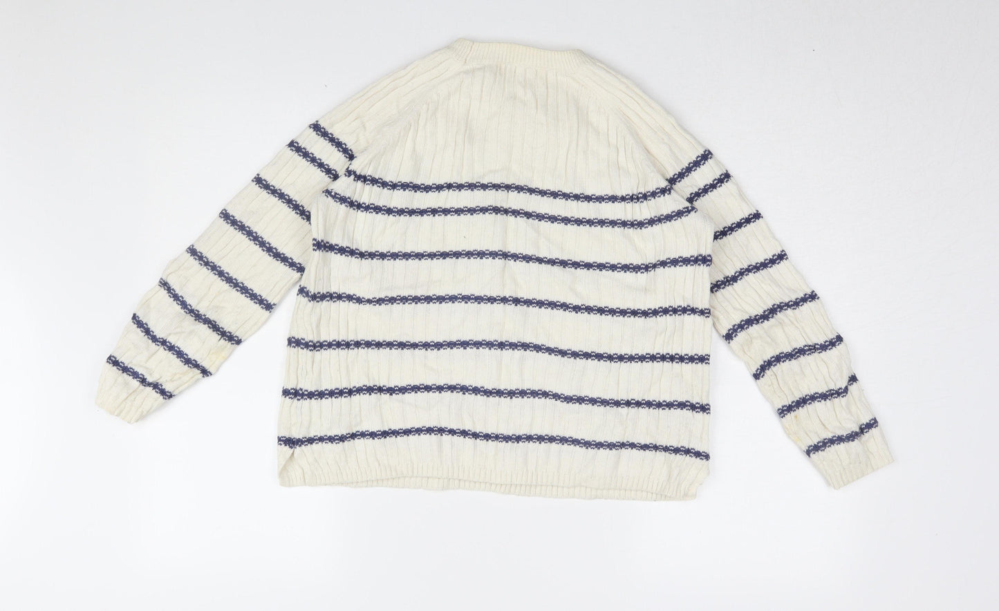 Woolovers Women's Ivory Blue Striped Jumper XS