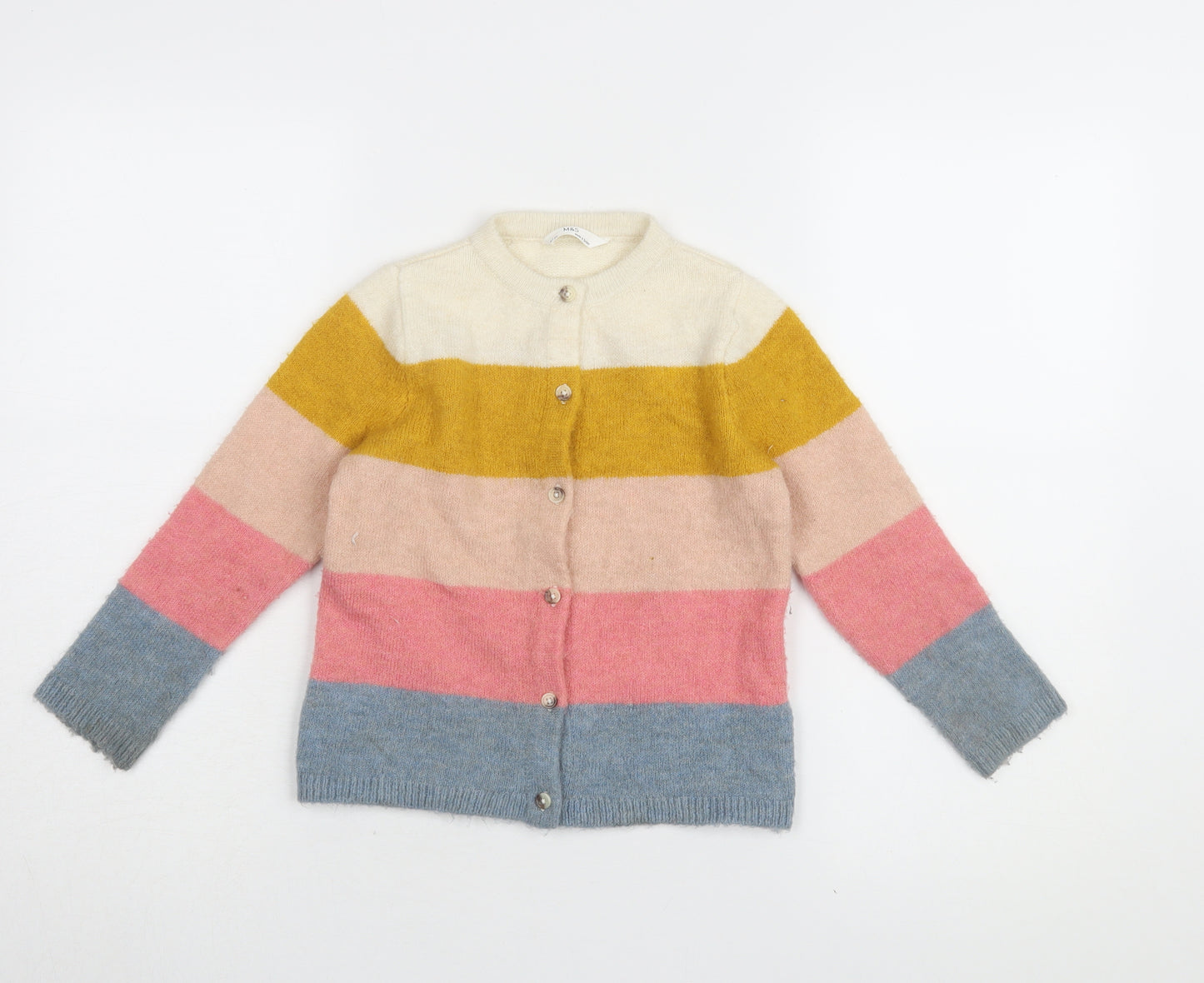 Marks & Spencer Girls Multicoloured Striped Cardigan 6-7 Years