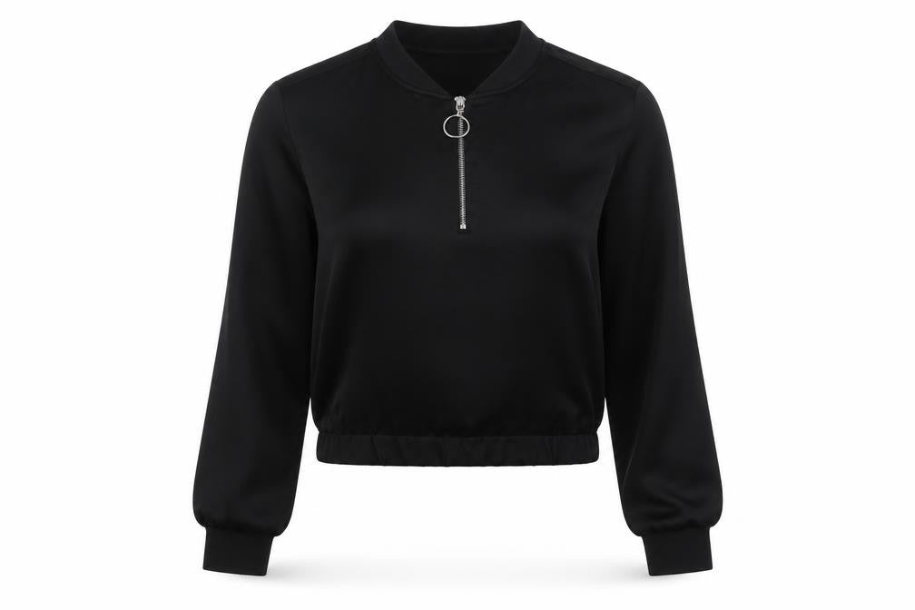 Front view of H&M Women's Black Jersey Long Sleeve Top