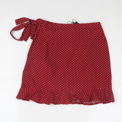 Nasty Gal Women's Red Polka Dot Wrap Skirt, Size 6