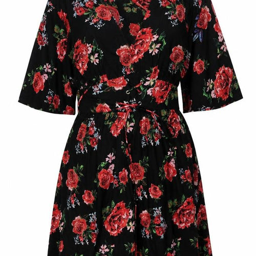 Boohoo Women's Black Floral Wrap Dress Size 10