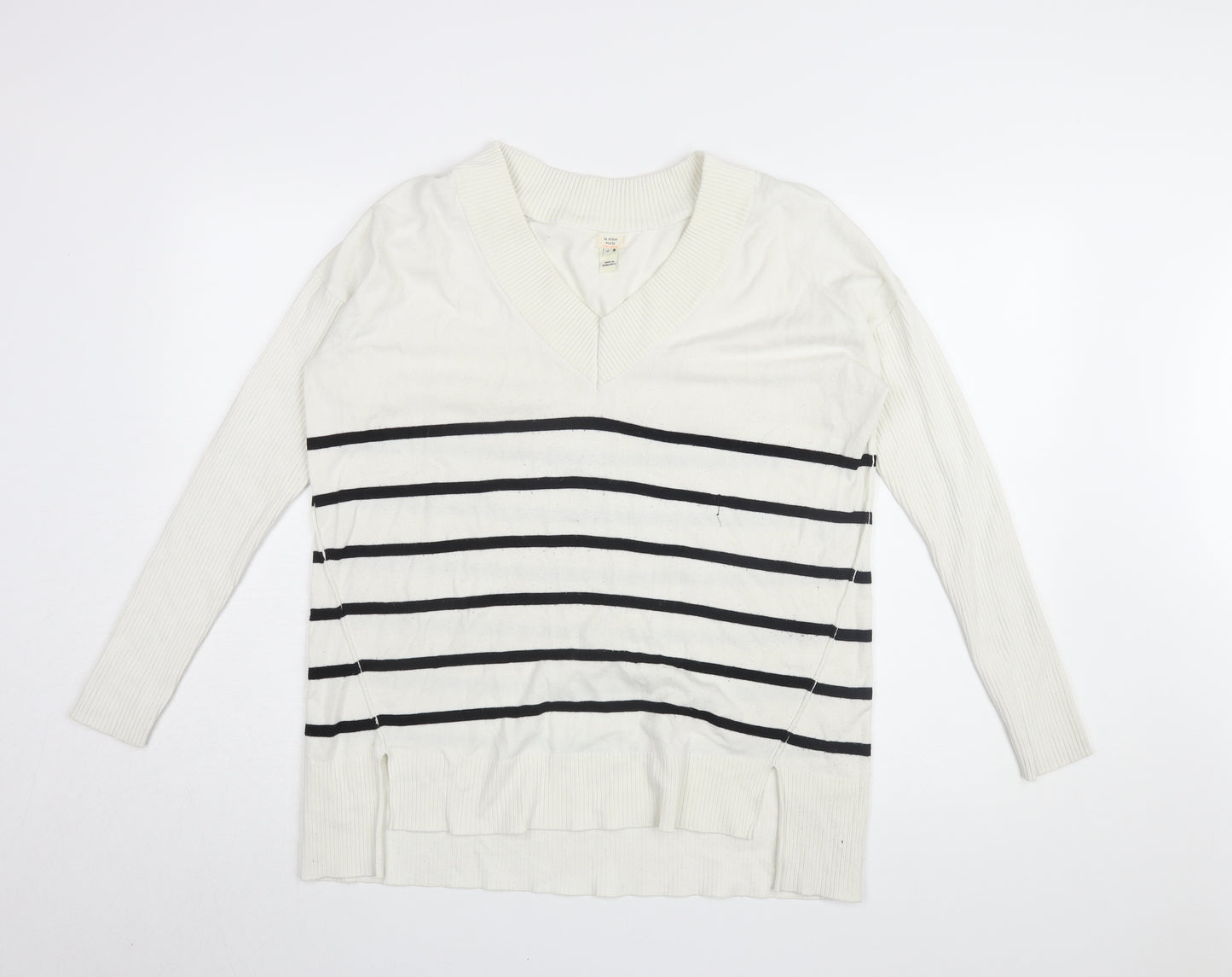 River Island Women's White Striped Pullover Jumper S