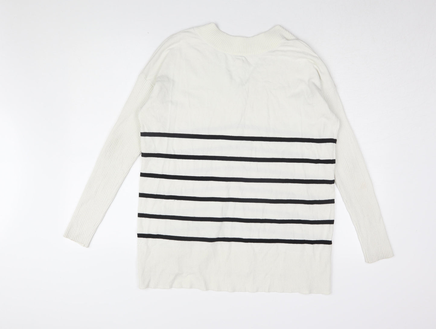 River Island Women's White Striped Pullover Jumper S