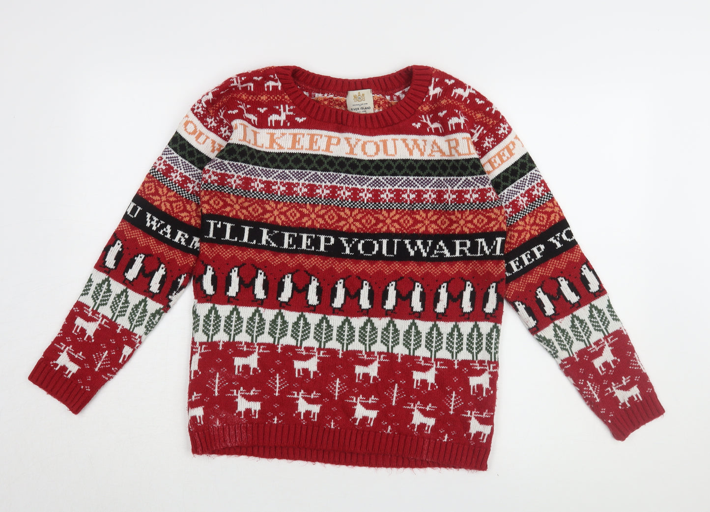 River Island Men's Red Christmas Jumper S, Chunky-Knit