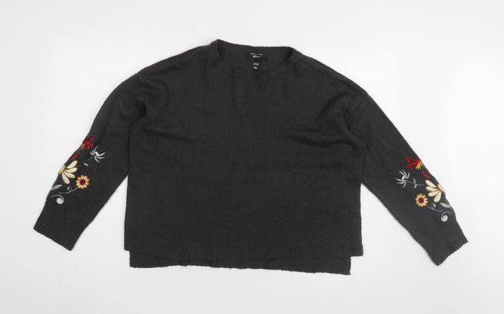 New Look Girls Black Embroidered Pullover Jumper, 14-15 Years
