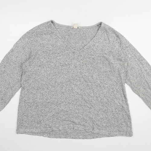 H&M Women's Grey V-Neck Blouse, L, Long Sleeve