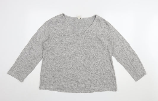 H&M Women's Grey V-Neck Blouse, L, Long Sleeve