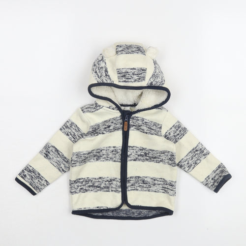 H&M Unisex Ivory Striped Hooded Jacket 9-12 Months