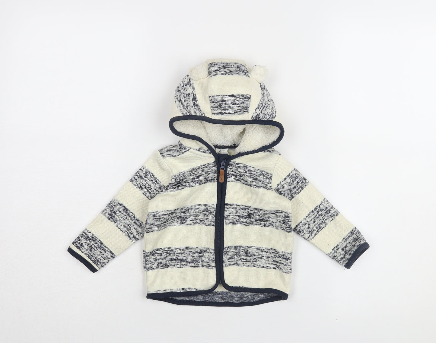 H&M Unisex Ivory Striped Hooded Jacket 9-12 Months