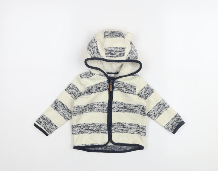 H&M Unisex Ivory Striped Hooded Jacket 9-12 Months