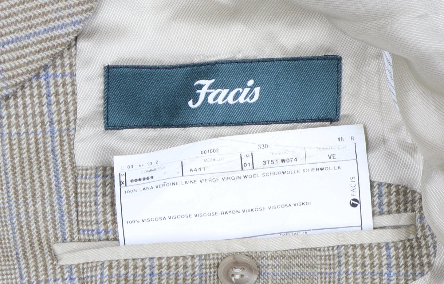 Facis Men's Beige Check Tweed Blazer 48R