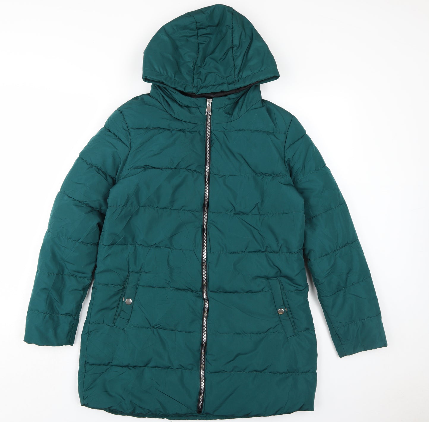 Studio Women's Green Puffer Coat Size 14 Quilted Hooded