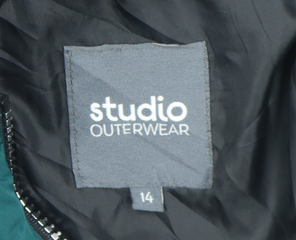Studio Women's Green Puffer Coat Size 14 Quilted Hooded