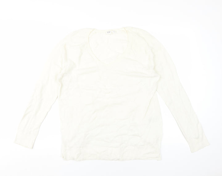GAP Women's White V-Neck Pullover Jumper, L
